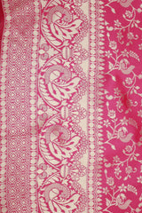 Red Banarasi Handloom Satin Saree with Woven Floral Embroidery Print and Blouse