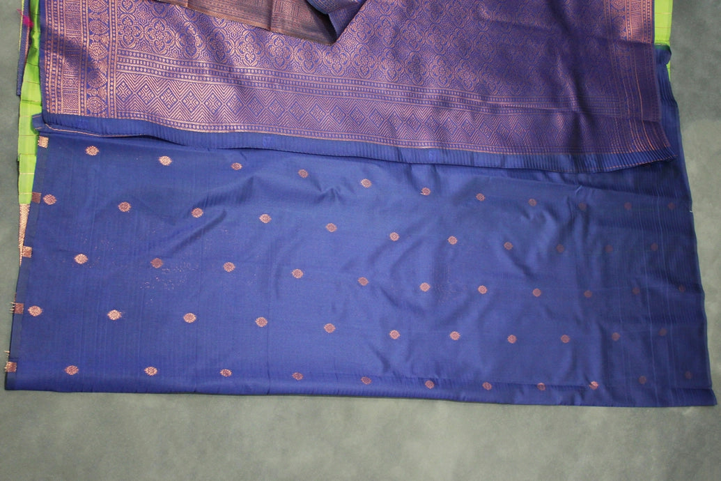 Green Kubera Pattu Semi Silk Saree with Big Peacock Motif & Big Zari Border, Includes Blouse