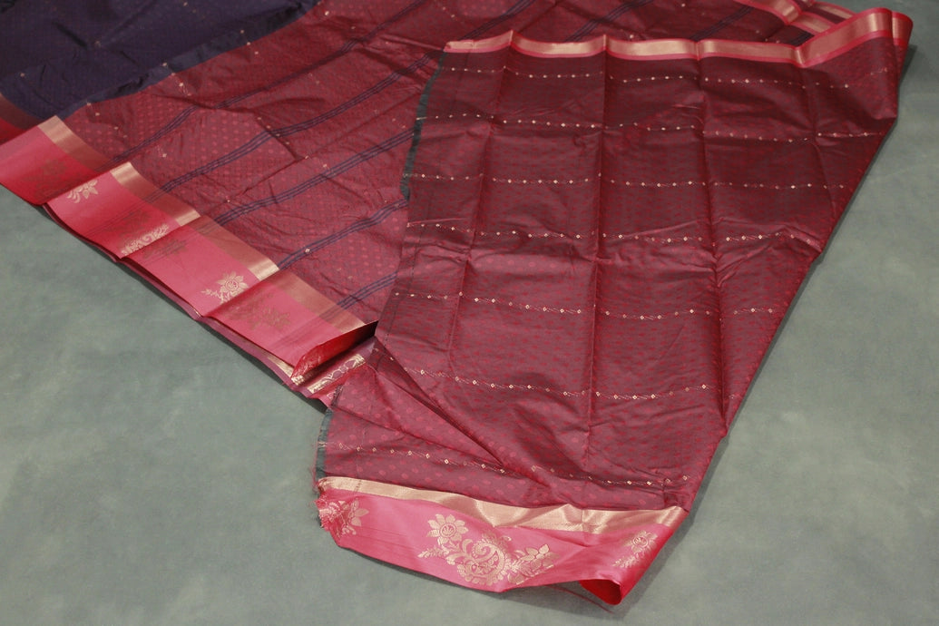 Purple Emboss Silk Saree with Floral Design Satin Border and Blouse