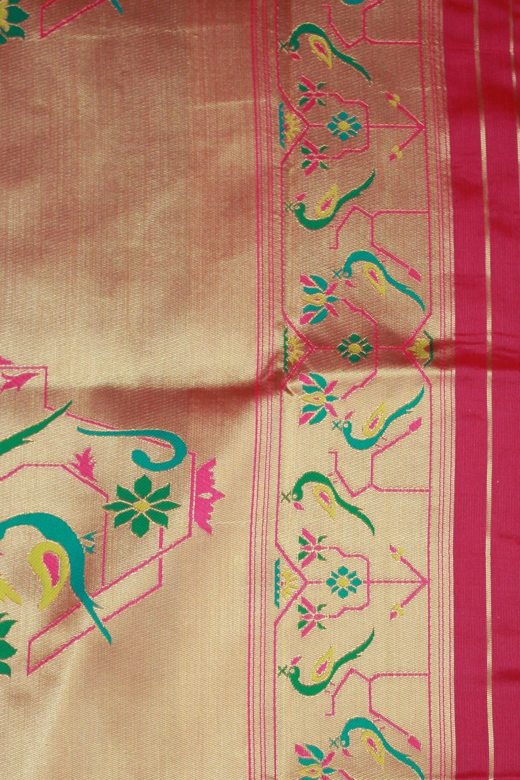 Magenta Pink Paithani Pure Silk Saree with Zari Woven Peacock Pallu and Design Border