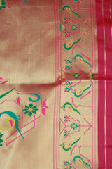 Magenta Pink Paithani Pure Silk Saree with Zari Woven Peacock Pallu and Design Border