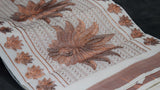 Pure Kerala Cotton Saree with Copper Zari Peacock & Leaf Embroidery, White