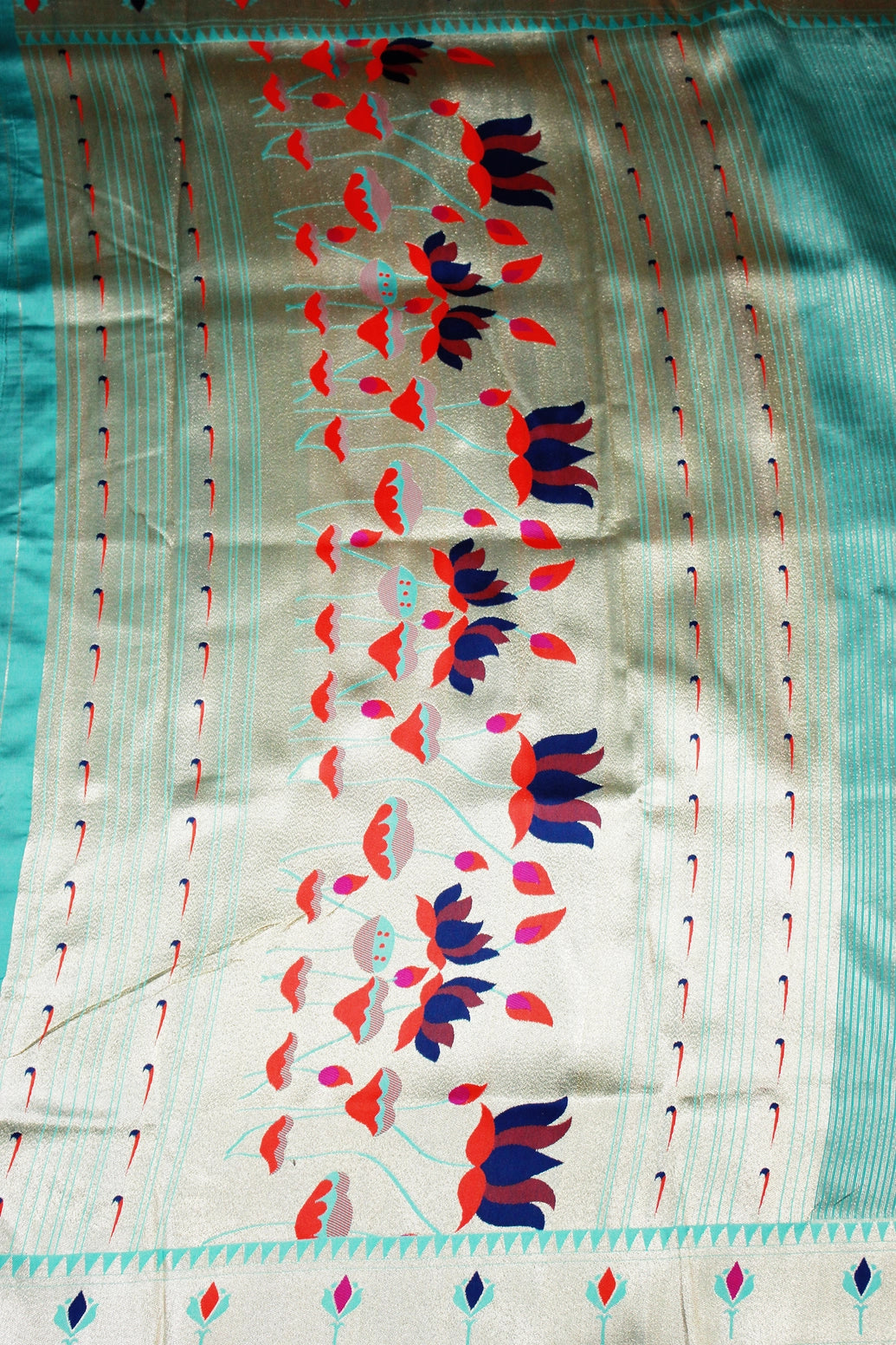 Paithani Tissue Fabric Saree with Zari Weaving Work, Rama Blue Saree with Blouse