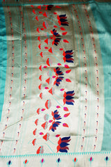 Paithani Tissue Fabric Saree with Zari Weaving Work, Rama Blue Saree with Blouse