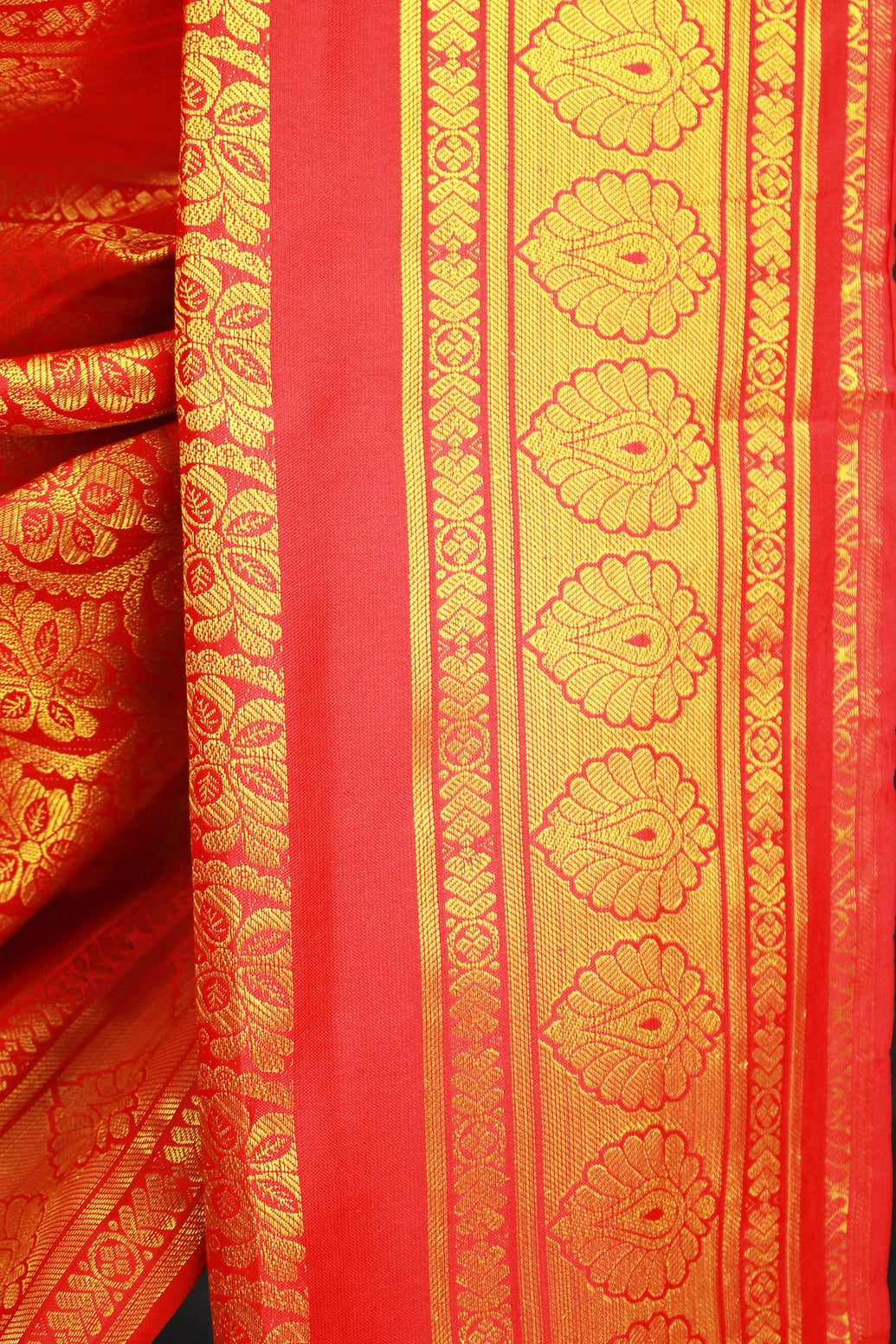 Red Zari Pattu Shawl Ponnadai for Events, Arangetram and Functions, Traditional Gold-Pattern Stole
