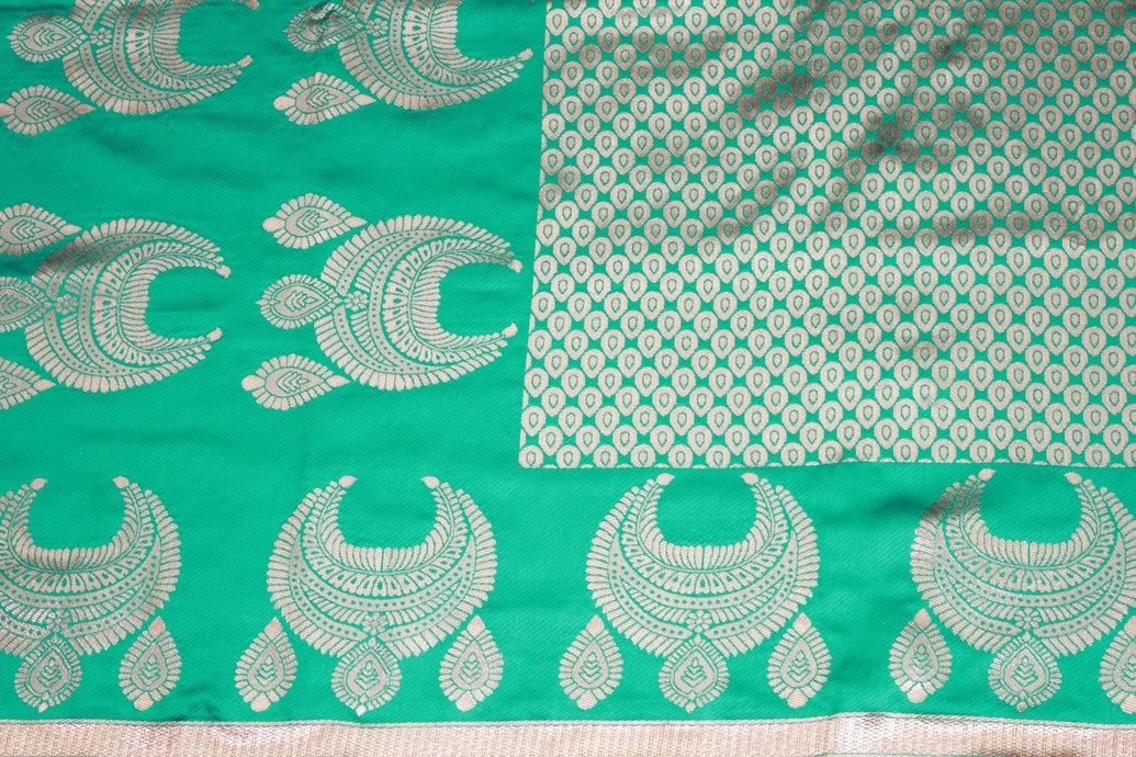 Green Coconut Silk Saree with Jhumka Design Pallu & Border, Comes with Blouse