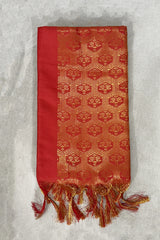 Red Ponnadai Poly Silk Jacquard Temple Shawl with Zari Pattern and Tassels for Temple Visits, Pooja & Functions