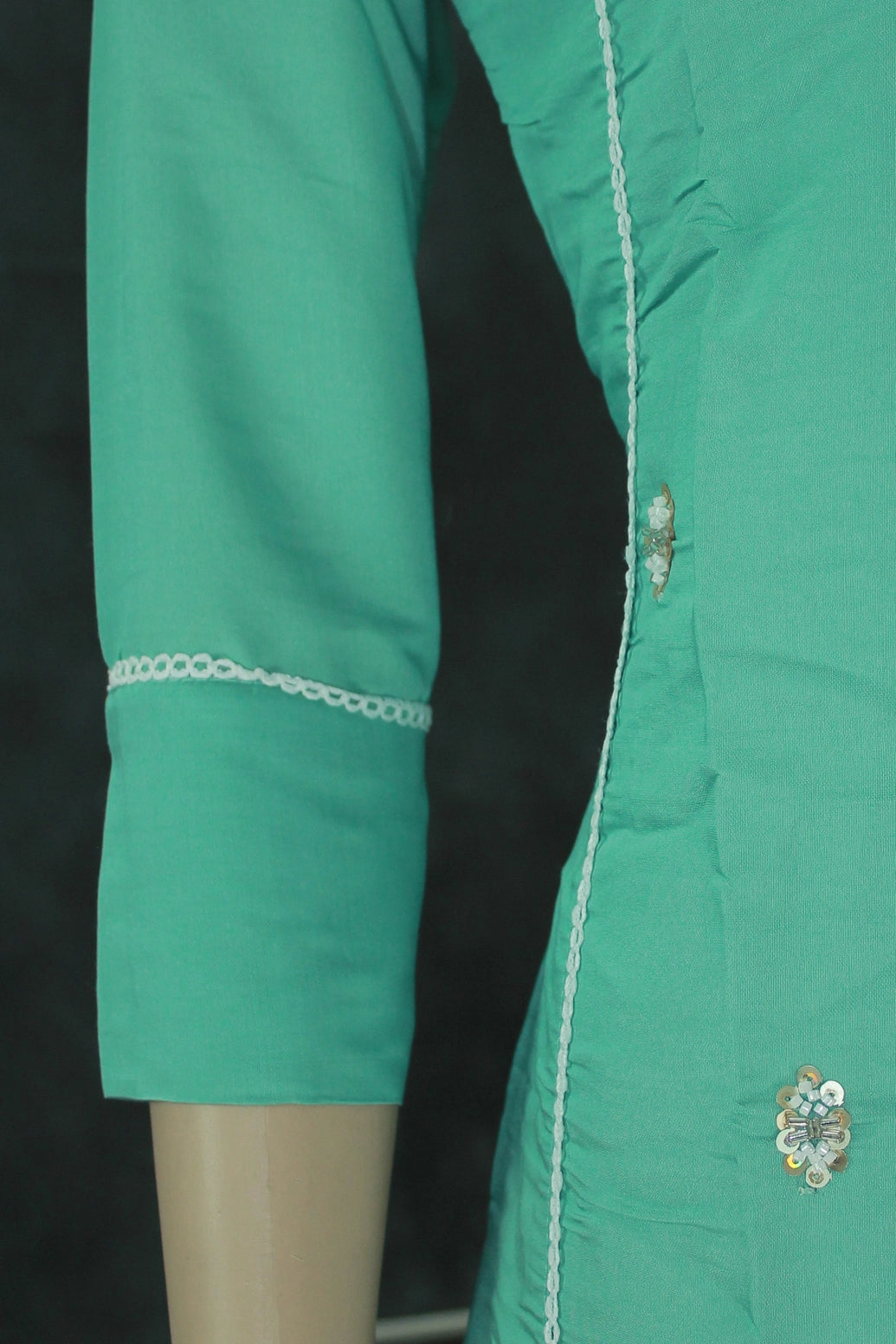 Roman Silk 3-Piece Kurti Set with Elastic Pant and Digital Jacquard Dupatta - Sage Green