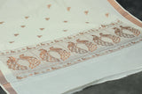 Pure Kerala Cotton Saree with Copper Zari Peacock Embroidery - White