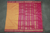 Kalyani Cotton Saree in Orange with Zari Checked & Zari Peacock Border and Blouse Piece