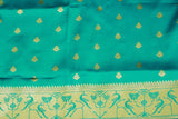 Green Paithani Pure Silk Saree with Peacock Zari Pallu and Design Border, Jacquard Full Body Butties