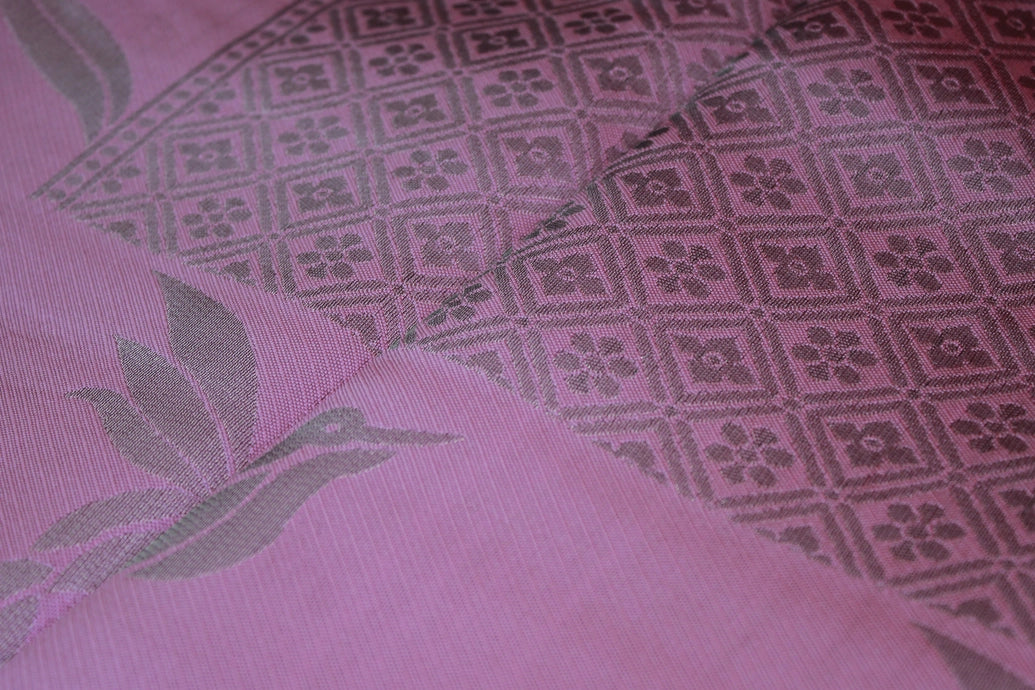 Kubera Pattu Saree - Cream & Pink Kingfisher Zari Border with Blouse, Semi Silk
