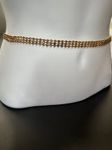 Gold-Tone Three-Layer Hip Chain with Sparkling Link Detailing – Adjustable Fashion Waist Belt Jewelry JCS Fashions