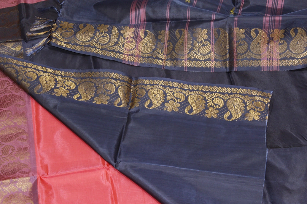 Vaazhai Naar (Banana Pith) Saree with Zari Border and Butta - Dark Peach