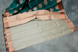 Dark Green Silk Cotton Saree with Zari Floral Border and Blouse Piece | Traditional Ethnic Wear