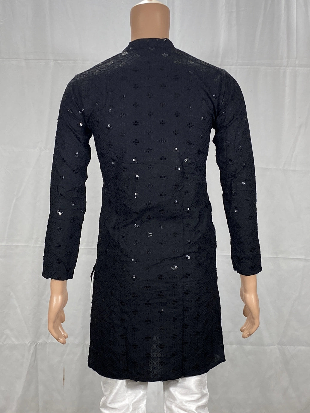 Black Lakhnavi Kurta for Men with Sequins Detail | Traditional Ethnic Kurta for Festive Wear