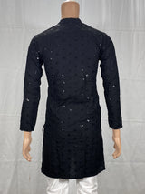 Black Lakhnavi Kurta for Men with Sequins Detail | Traditional Ethnic Kurta for Festive Wear