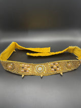 Gold-Tone Embellished Hip Belt with Mirror Accents and Bead Detailing for Sarees and Ethnic Wear Jewelry JCS Fashions