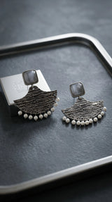 Grey Textured Triangle Stone Drop Earrings for Women, Silver-Toned Party Festive Jewellery
