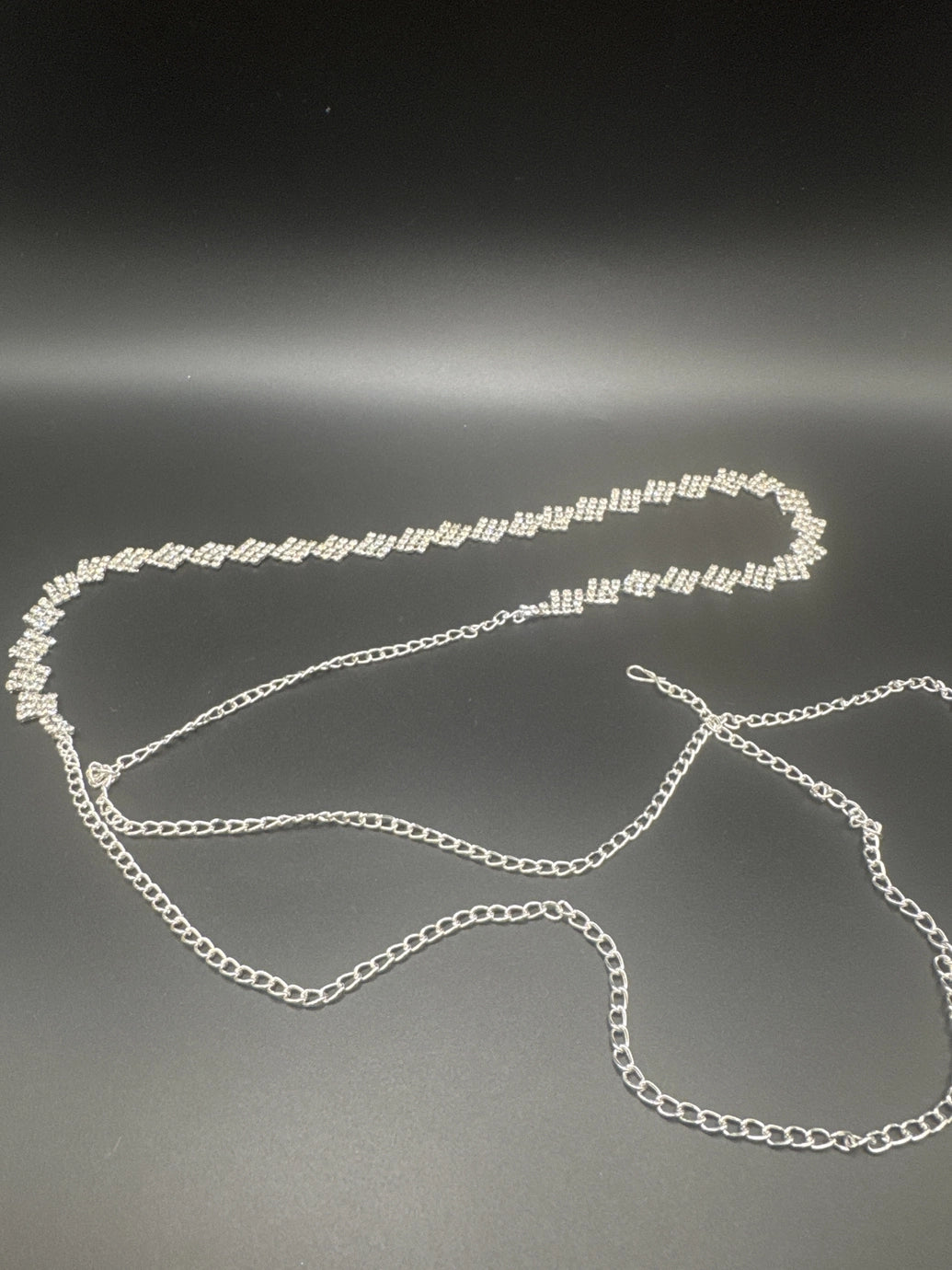 Silver-Tone Crystal Hip Chain with Zigzag Geometric Pattern - Adjustable Waist Hip Belt for Ethnic & Party Wear Jewelry JCS Fashions