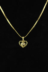 Gold-Tone Textured Chain Necklace with Heart Pendant for Women - 9.5 inch