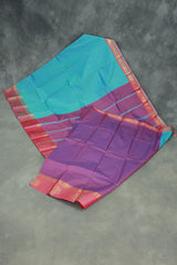 Blue Emboss Silk Saree with Floral Design Satin Border and Blouse, Semi Silk Wedding Wear
