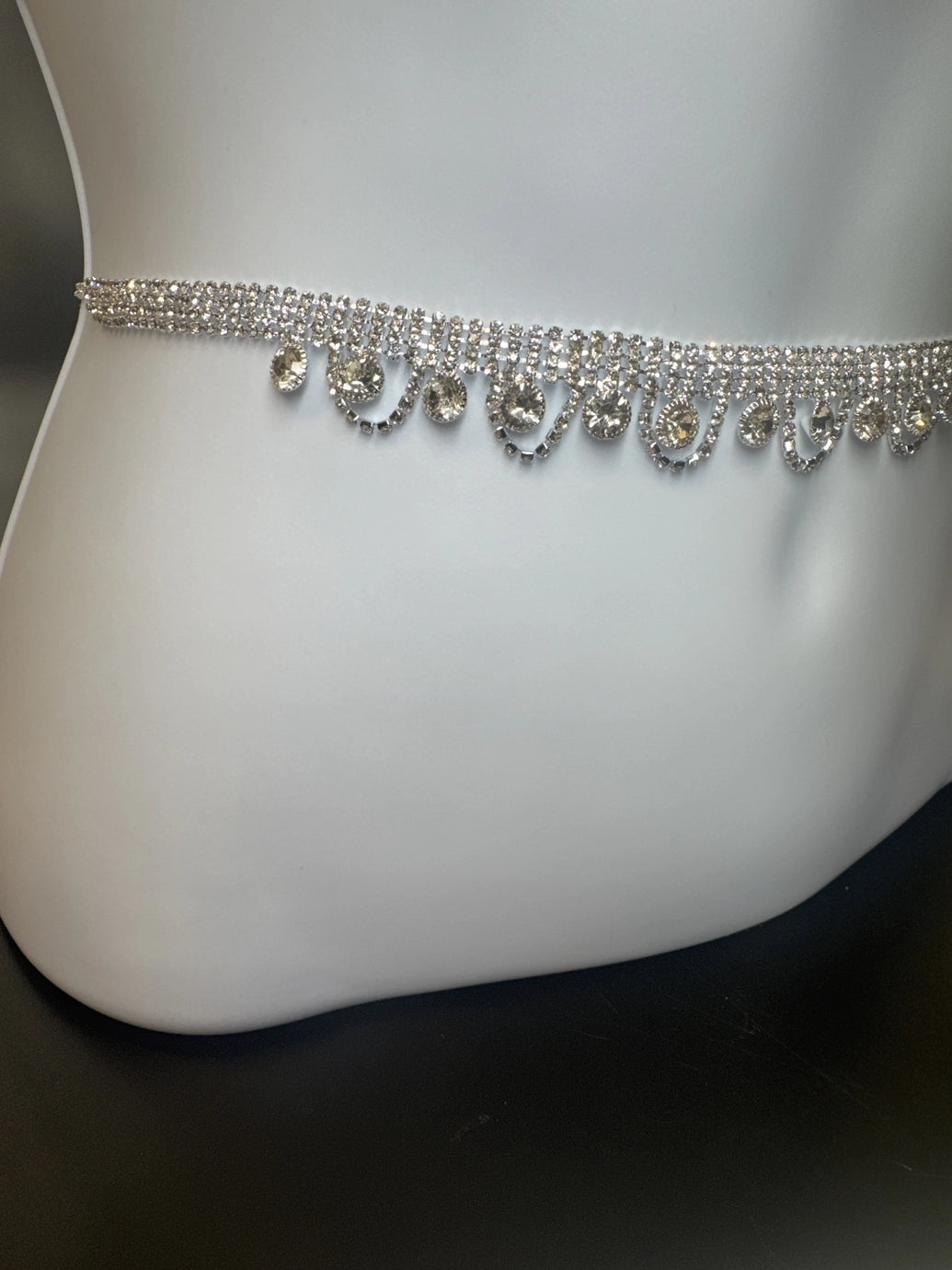 Silver-Tone Crystal Hip Chain – Dual-Row Rhinestone Waist Belt Jewelry JCS Fashions