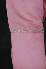 Light Pink Roman Silk 3-Piece Kurti Set with Elastic Pant & Handwork Chinon Dupatta for Women