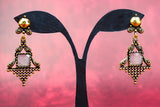 Antique Gold-Tone Dangling Ethnic Earrings with Grey Stone — Ornate Square Frame, 2.4 inch Jewelry JCS Fashions