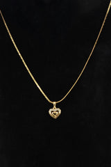 Gold-Tone Heart Pendant Necklace Chain for Women, Textured Style, Party and Festive Wear