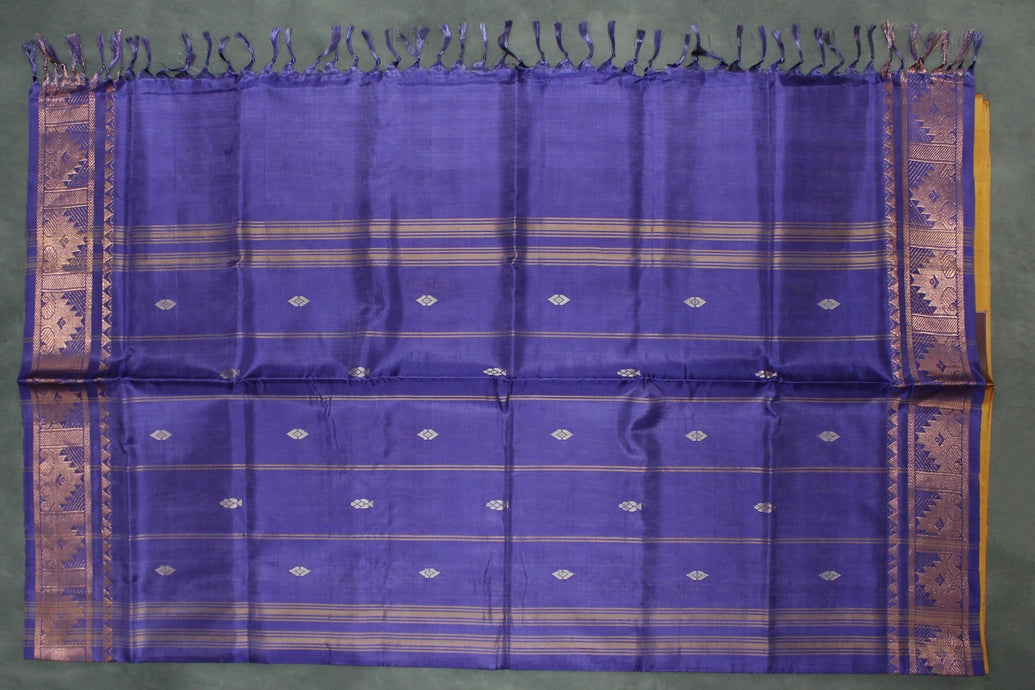 Vaazhai Naar (Banana Pith) Purple Saree with Gold Zari Border and Small Buttas