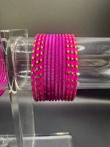 Kids Rani Pink Metal Bangles (24 Pieces) with Gold-Tone Stud Detail for Daily Wear & Festive Outfits