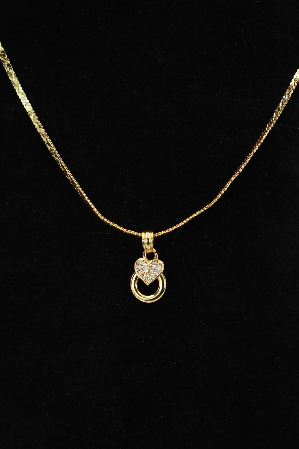 Gold-Tone Textured Chain Necklace with Heart Pendant for Women | Neck Set Jewellery