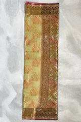 Green Cotton Oraganza Designer Saree with Grand Pallu, Zari Weaving Border & Blouse Piece