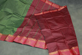Dark Olive Green Emboss Silk Saree with Floral Design Satin Border and Blouse