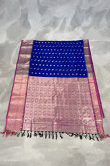 Purple Pure Silk Saree with Heavy Pallu Border and Contrast Blouse Piece, Wedding Wear Traditional Party Saree