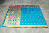 Blue Kamal Paithani Silk Saree with Floral Pallu & Design Border, Small Floral Butties, Blouse Included