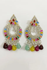 Multi Color Teardrop Stud Dangle Earrings with Beads & Stones, Sparkly Fashion Jewellery for Women