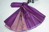 Purple Silk Cotton Saree with Zari Border, Borderless Look and Contrast Blouse Piece