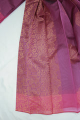 Purple Silk Cotton Saree with Zari Border and All-over Motif Design, Blouse Included
