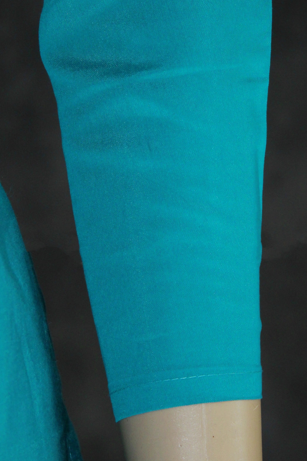 Teal Blue Roman Silk 3-Piece Kurta Set with Embroidered V-Neck and Dupatta