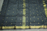 Black Silk Cotton Saree with Zari Border and All-Over Diamond Buti, Comes with Blouse