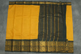 Mustard Yellow Sungudi Cotton Saree with Peacock Gold Zari Double Border Saree JCS Fashions
