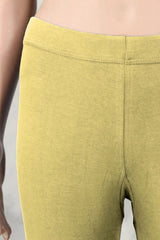 Pastel Yellow Ankle Length Leggings for Women, 4-Way Lycra, Silicon Wash Finish, Stretch Fit