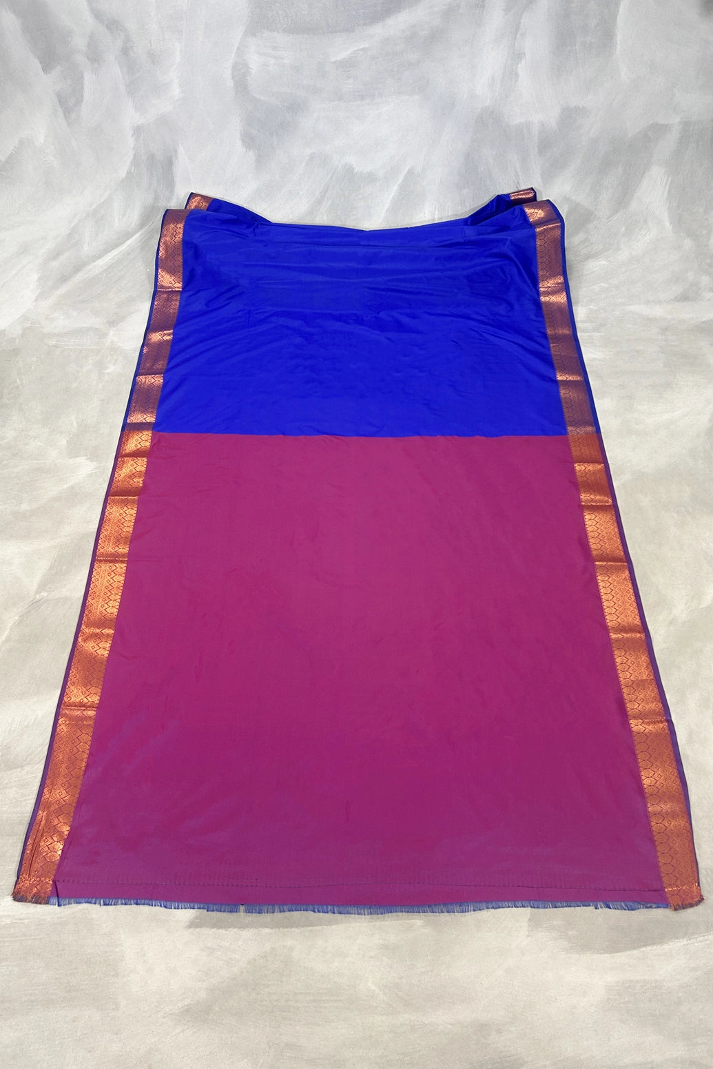 Royal Blue Korvai Soft Silk Border Saree with Delicate Gold Zari Buttas and Floral Traditional Border