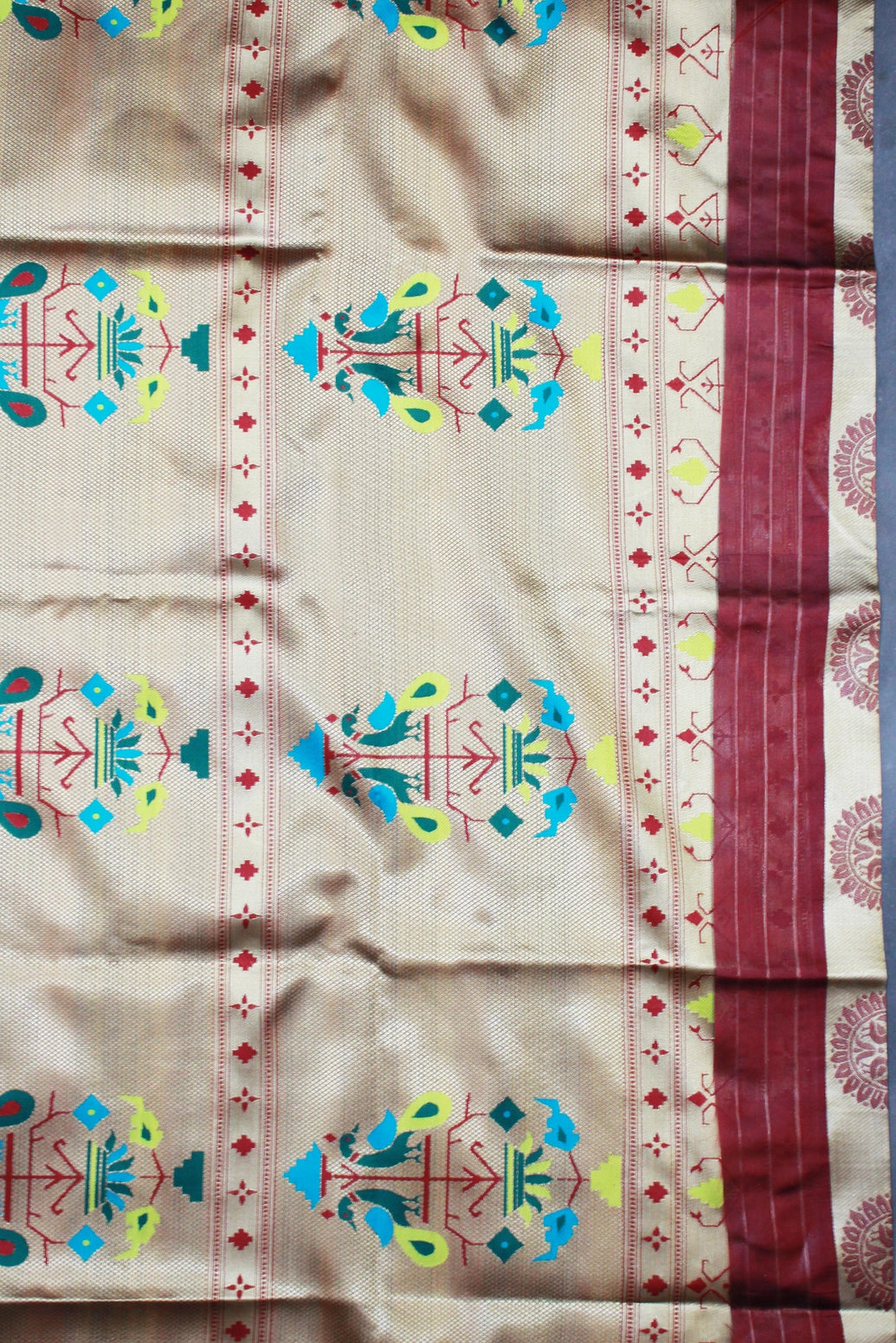 Maroon Paithani Pure Silk Saree with Zari Woven Peacock Pallu and Design Border