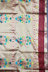 Maroon Paithani Pure Silk Saree with Zari Woven Peacock Pallu and Design Border