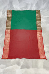 Green Pure Silk Saree with Heavy Zari Pallu and Border, Silk Mark Certificate, with Blouse Piece