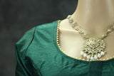 Readymade Designer Green Raw Silk Padded Blouse, Elbow Sleeves, Back Knot, Fully Stitched Blouse JCS Fashions