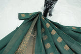 Bottle Green Silk Cotton Saree with Zari Border, Borderless Look, Comes with Blouse